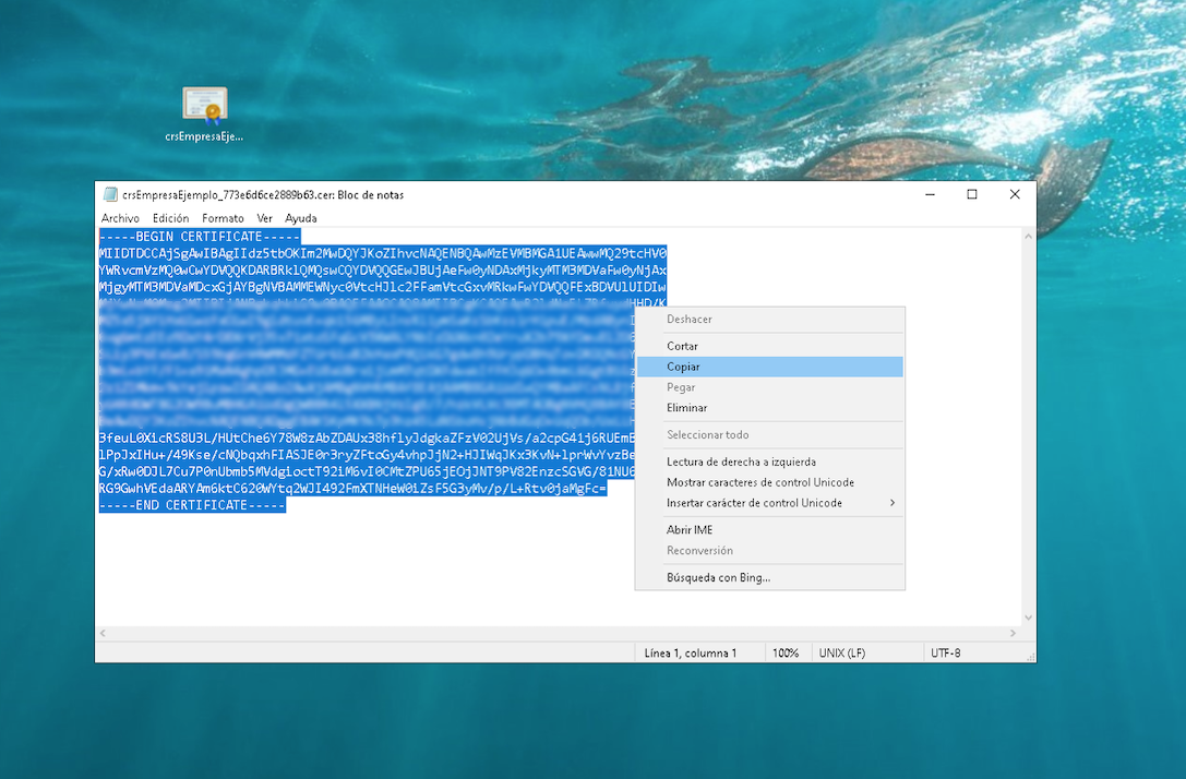 copiar certificado