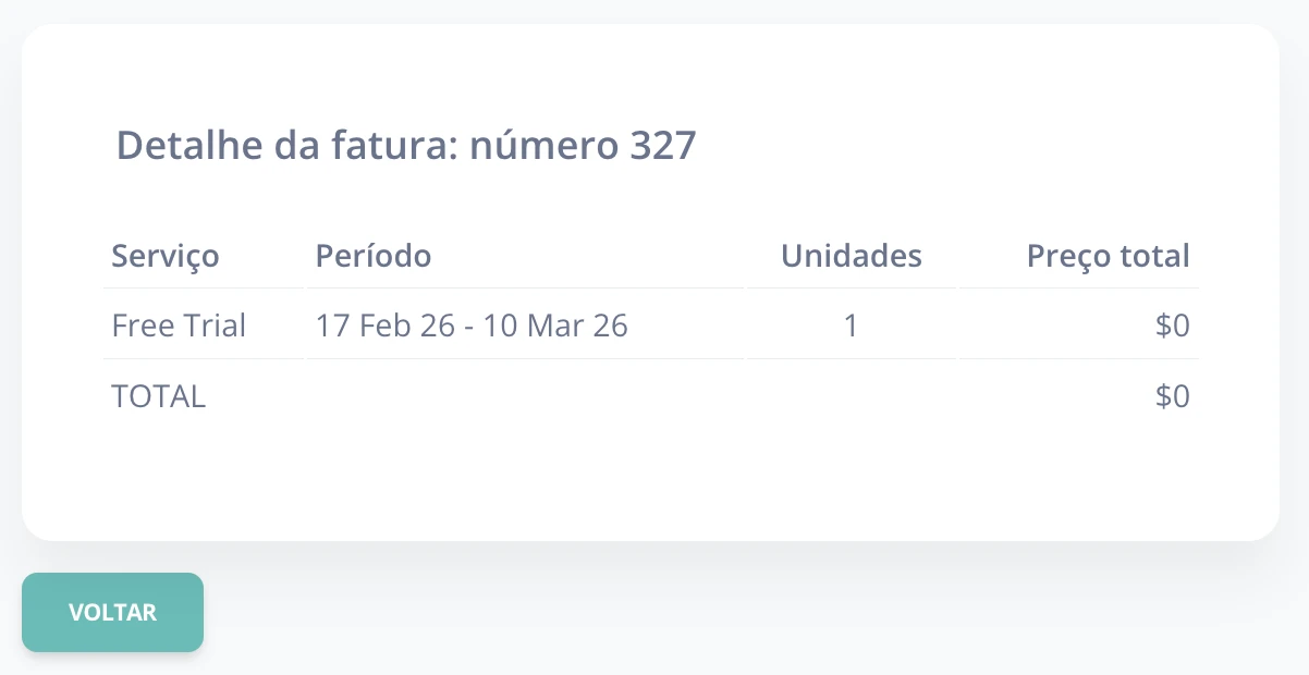 Detalhe da fatura