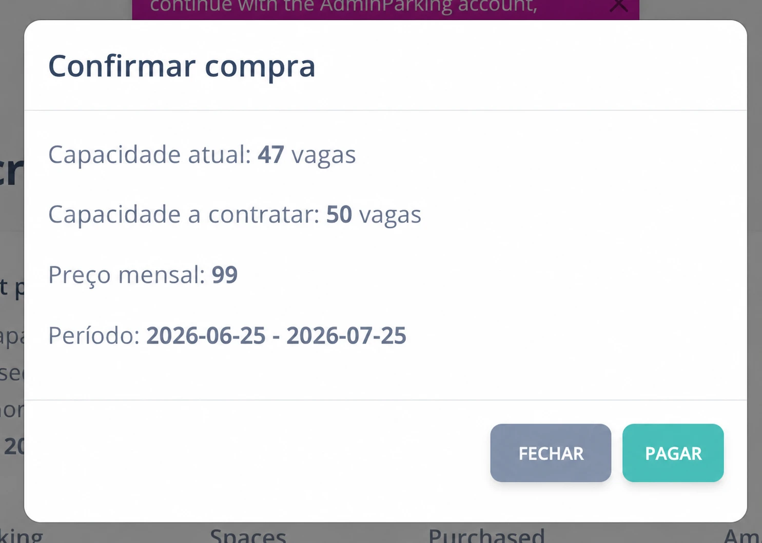 Confirmação de alteração de plano