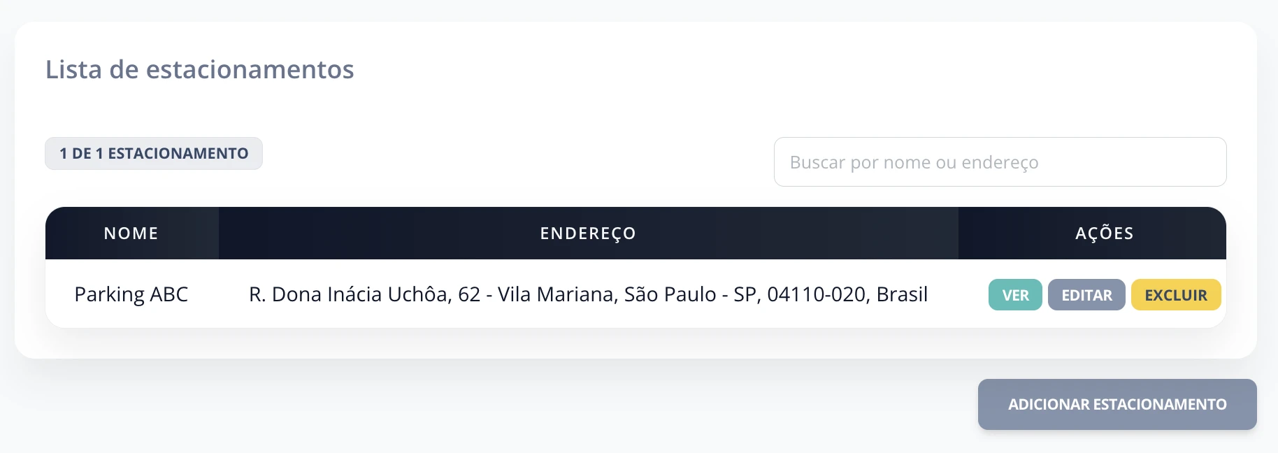 Lista de estacionamentos