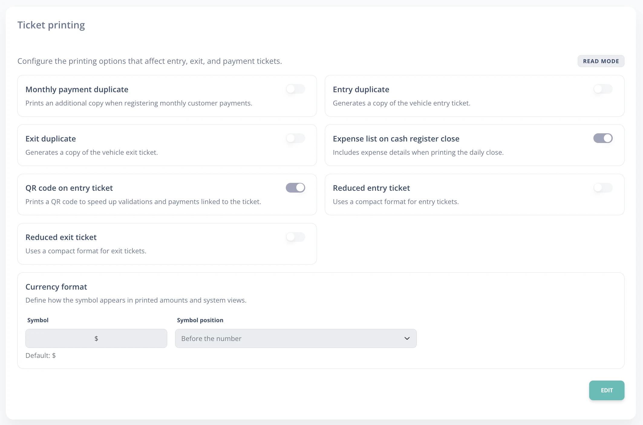 Ticket printing options