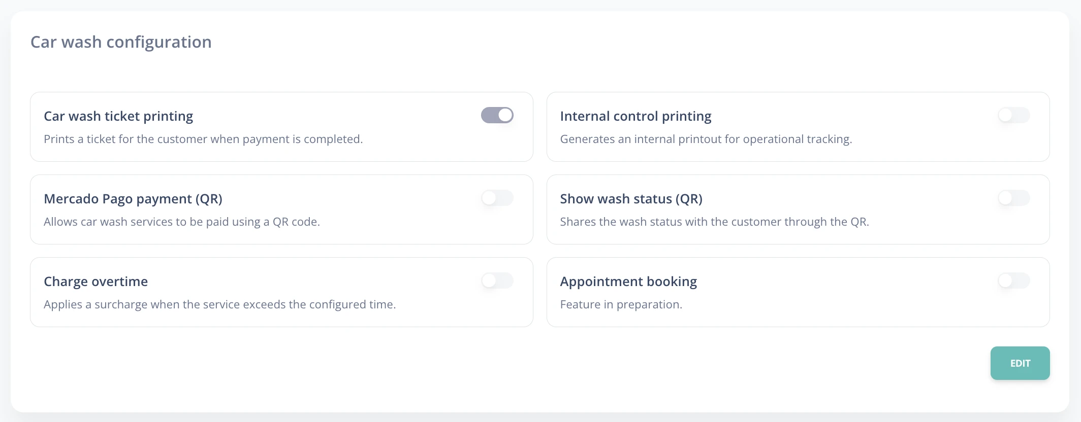 Car wash printing options