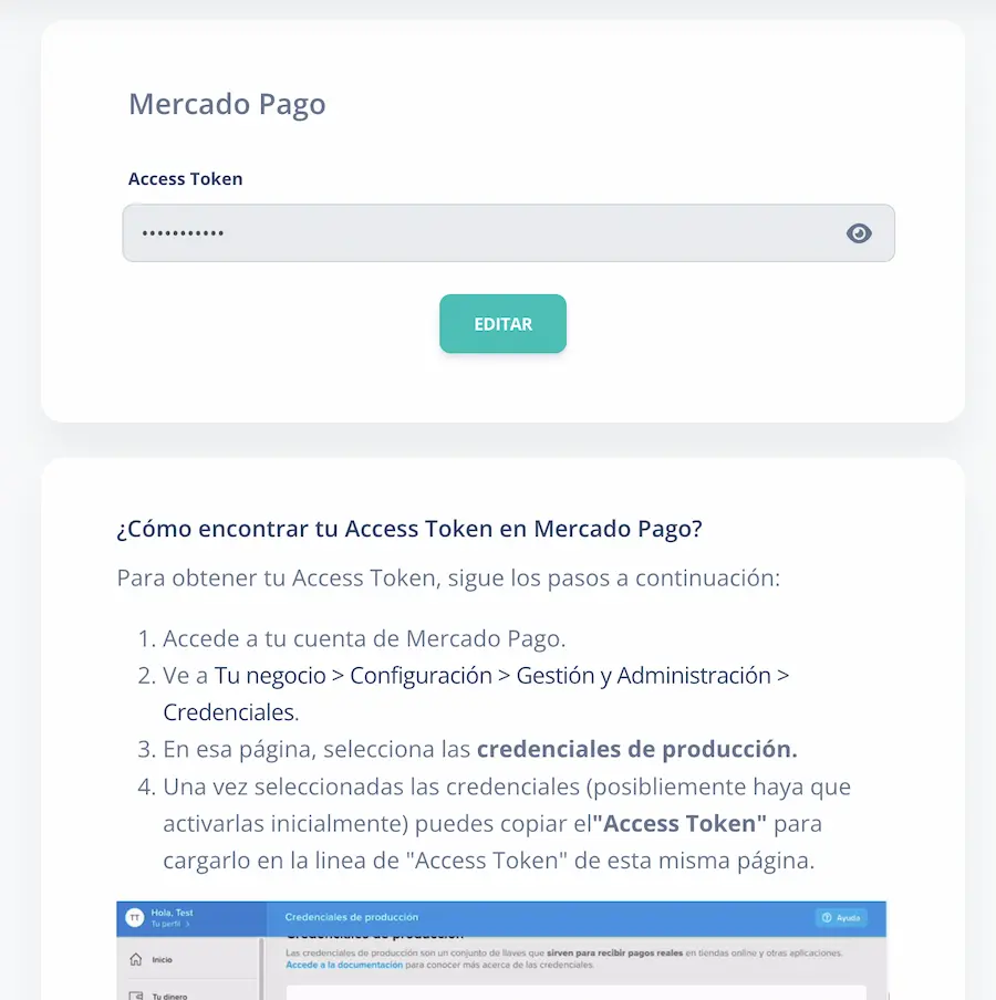 Ingreso del Access Token