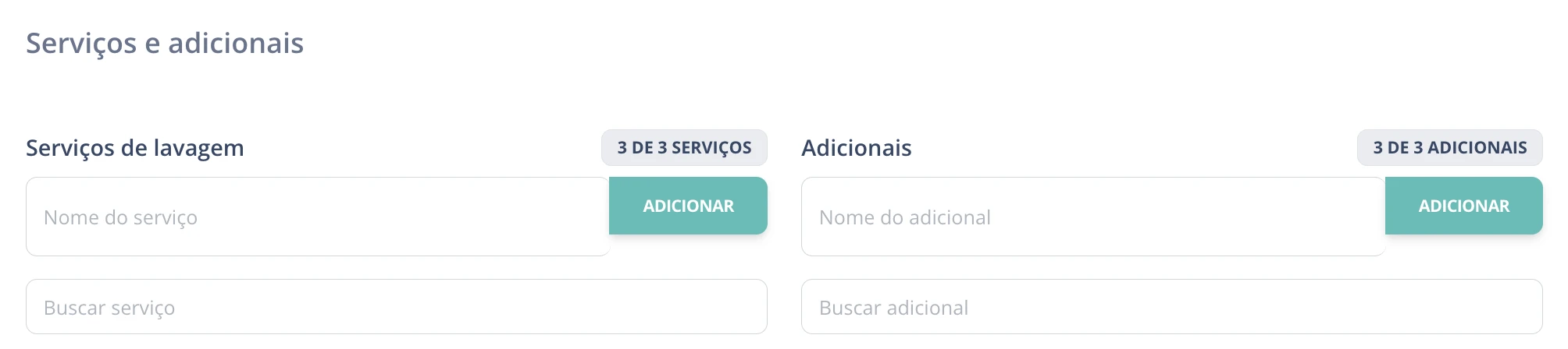 Tarifas do lava-rápido