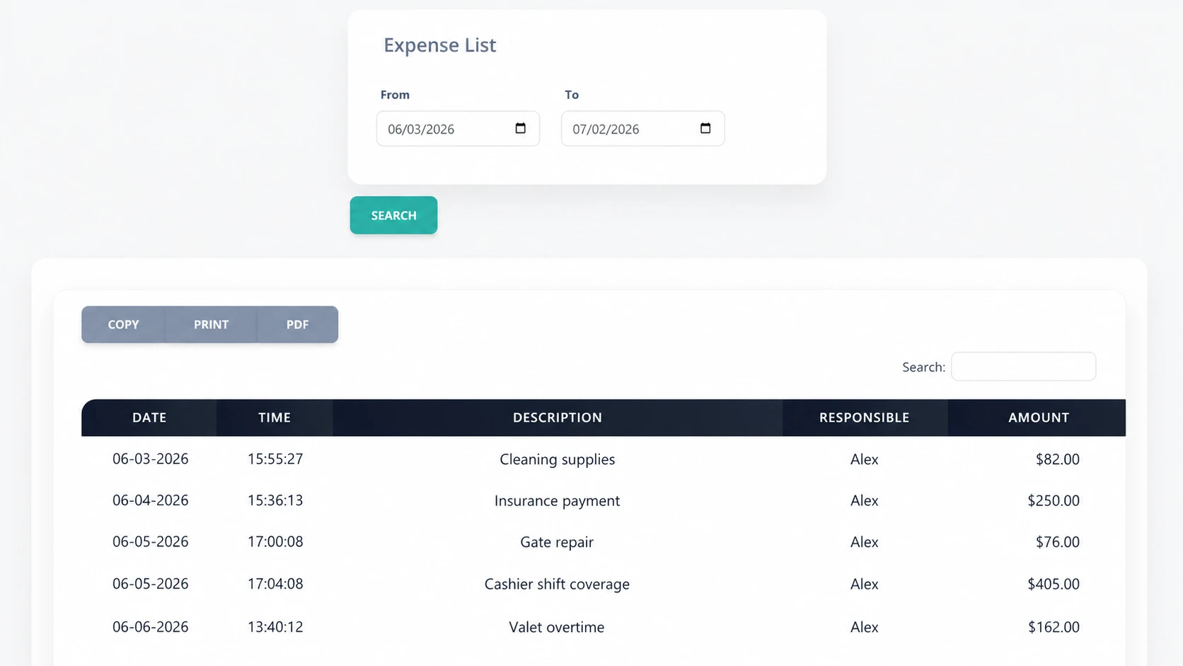 Expense list