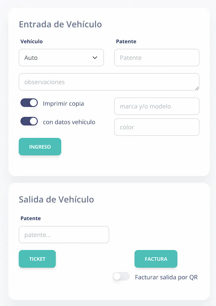 Pantalla de entrada y salida de vehículos
