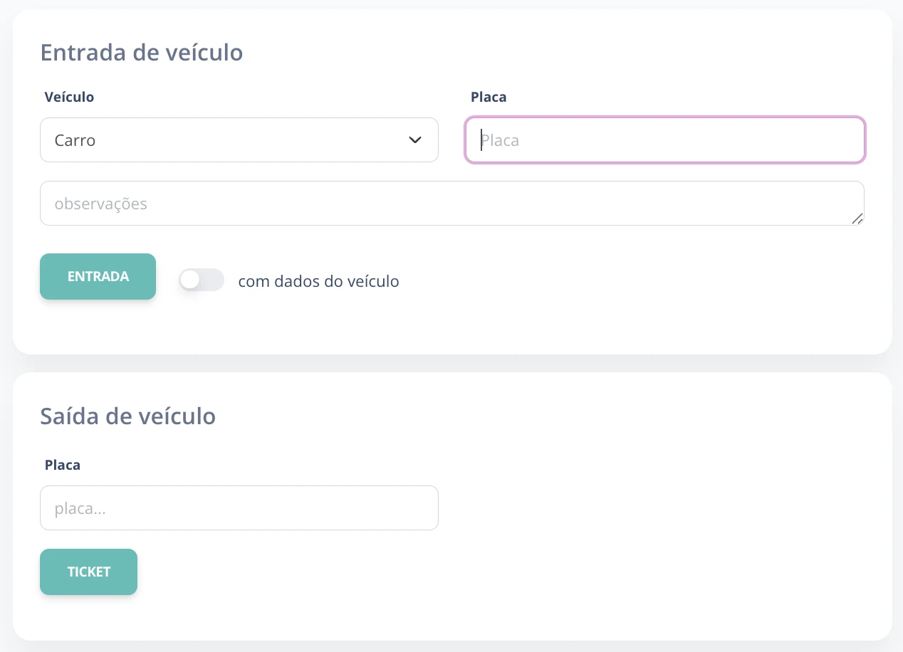Tela de entrada e saída de veículos