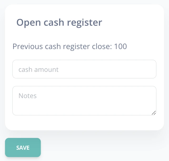 Cash register opening screen