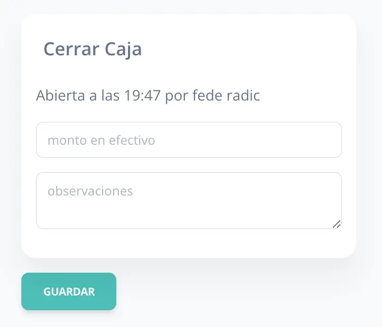 Pantalla Cierre de caja