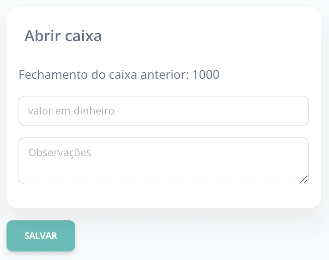 Tela de abertura de caixa