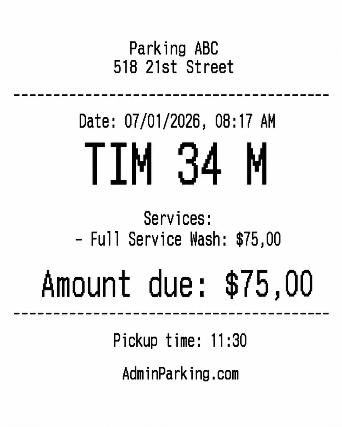 Full customer ticket example