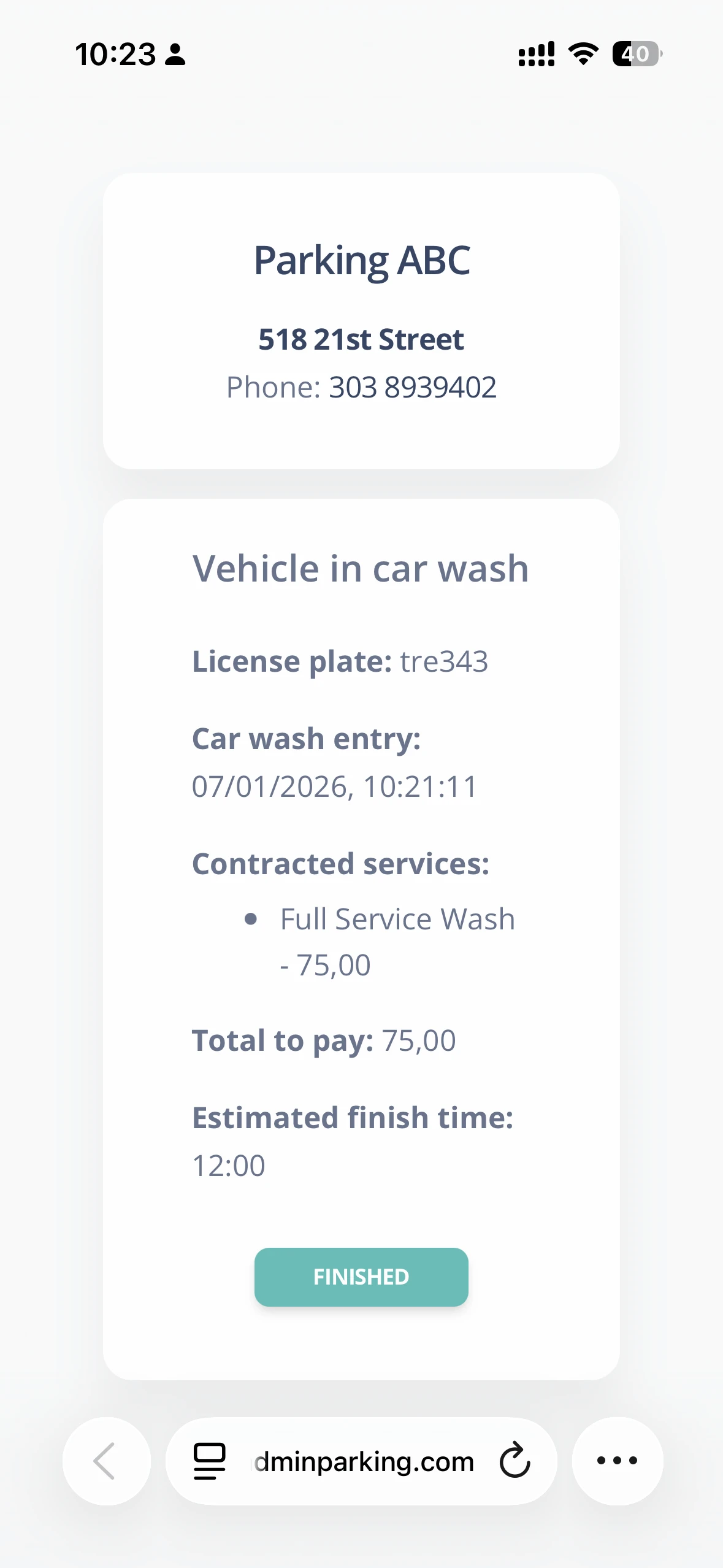 Customer QR screen - completed