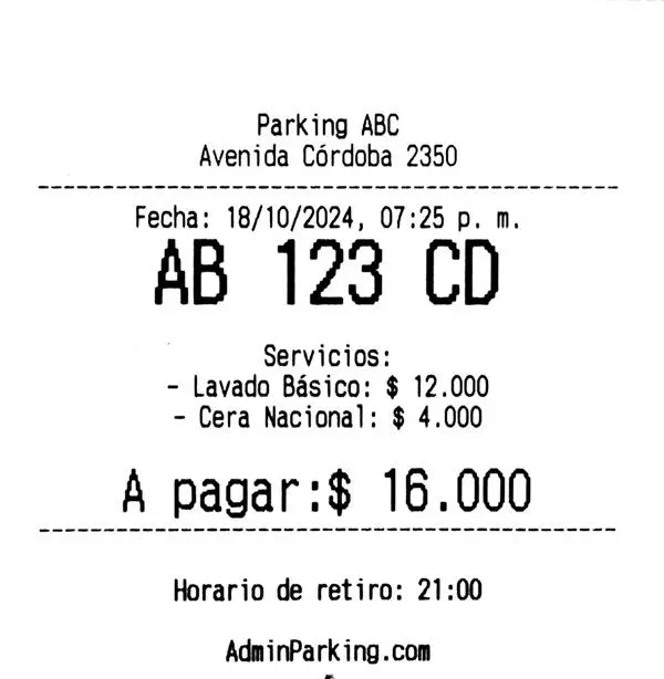 Ticket de Lavadero