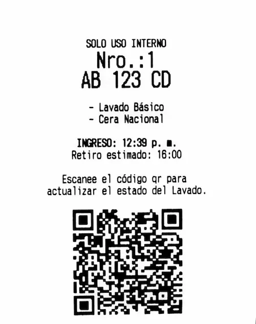 Ticket de Lavadero uso interno