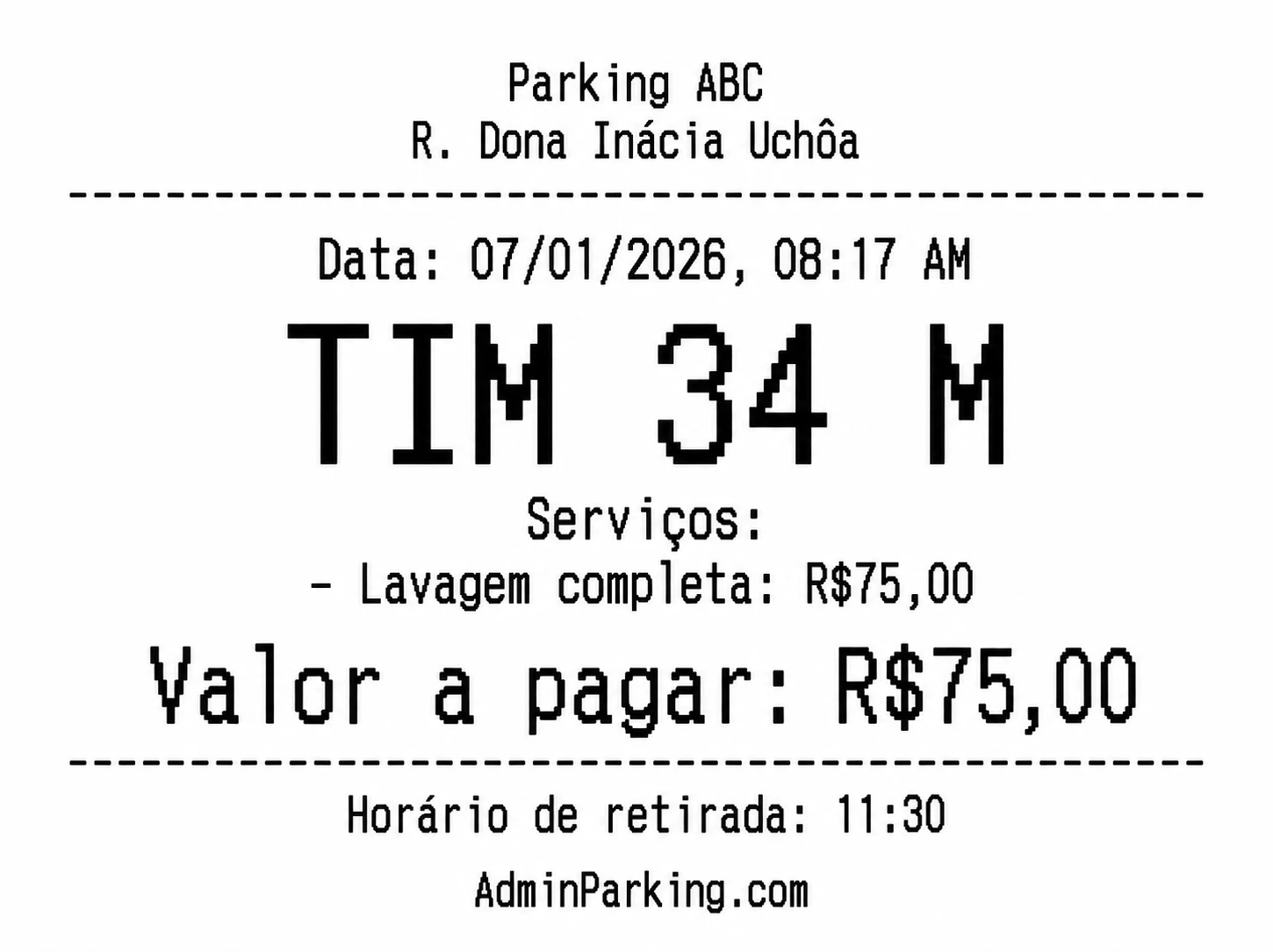 Exemplo de ticket completo para cliente