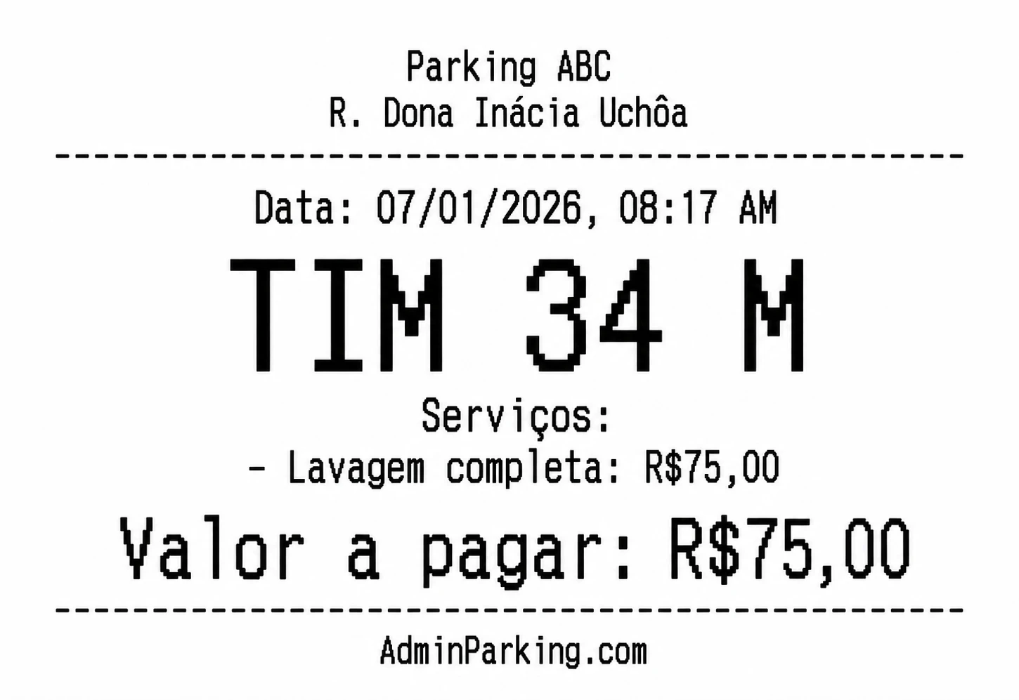 Exemplo de ticket para cliente