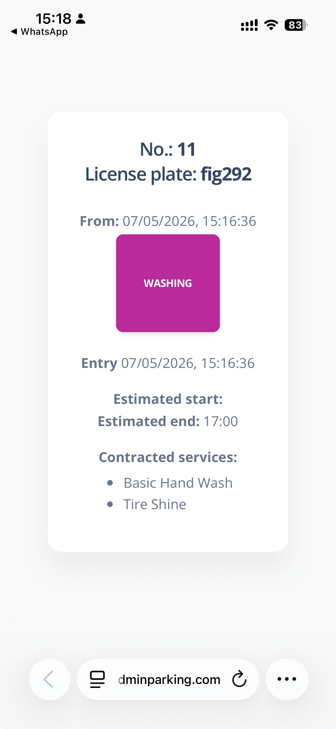 Internal QR screen - washing