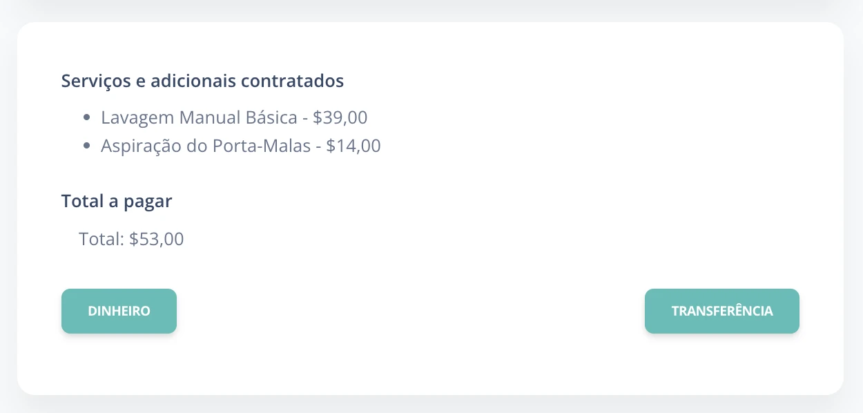 Saída do lava-rápido - seleção de pagamento