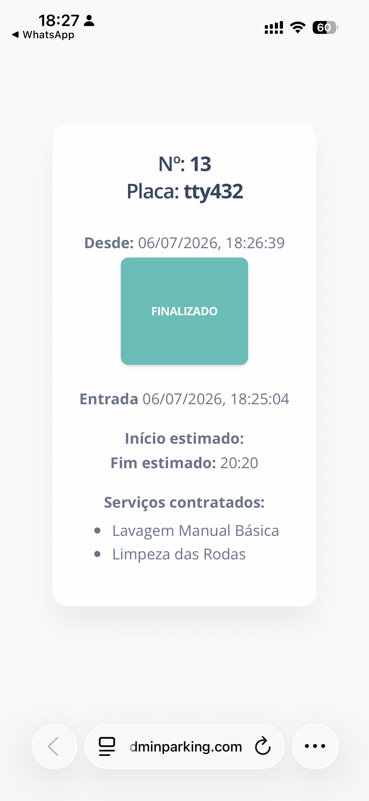 Tela QR interno - lavagem finalizada