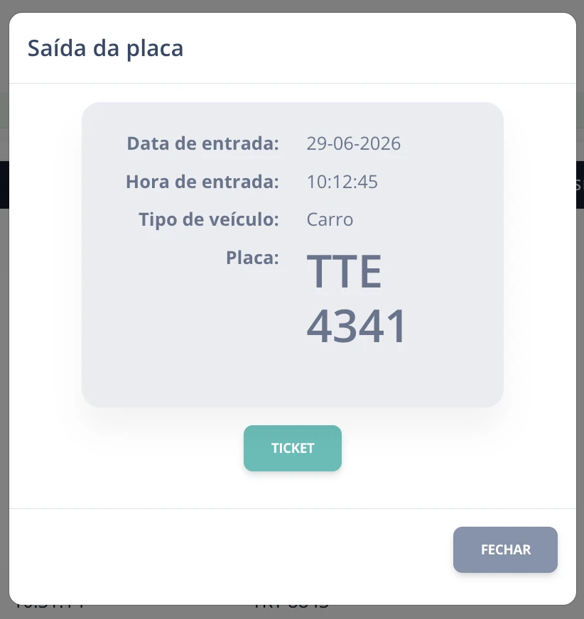 Tela de saída do veículo