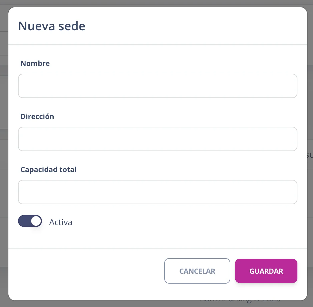 Modal de sede Enterprise