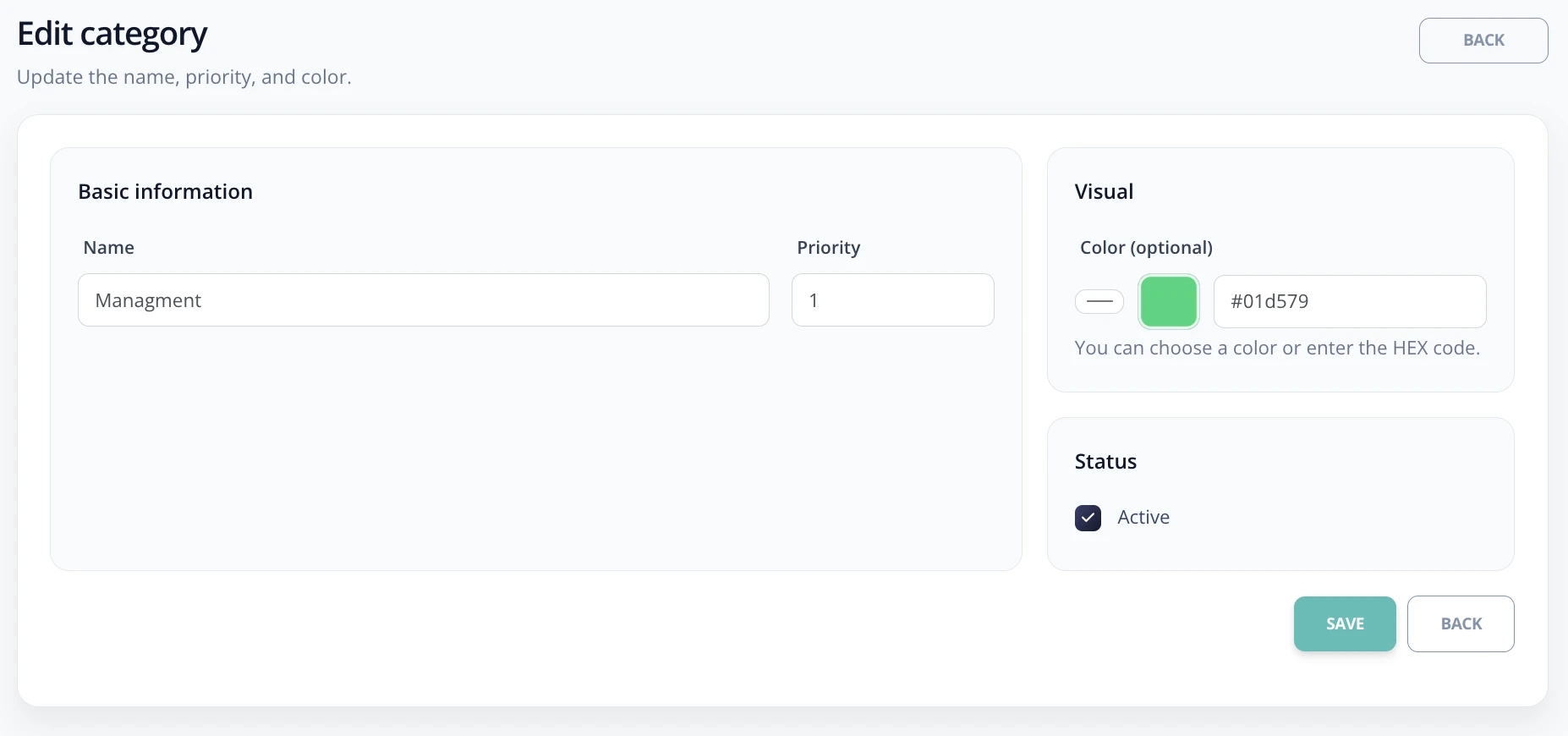 Edit Enterprise category