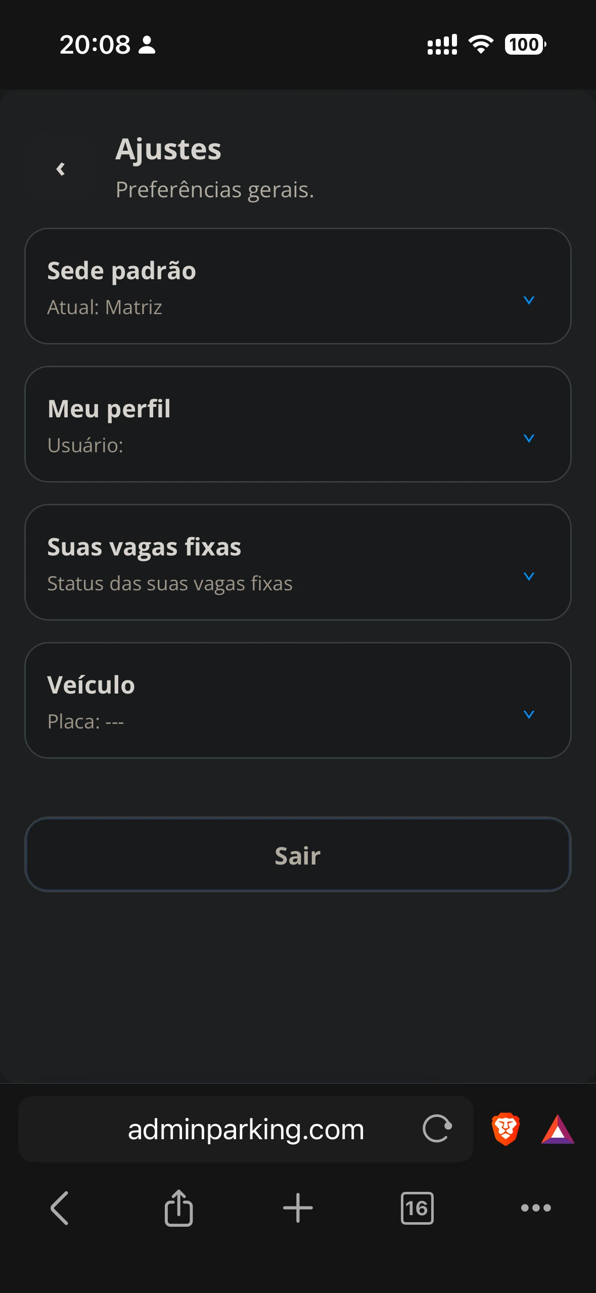 Configurações app Enterprise