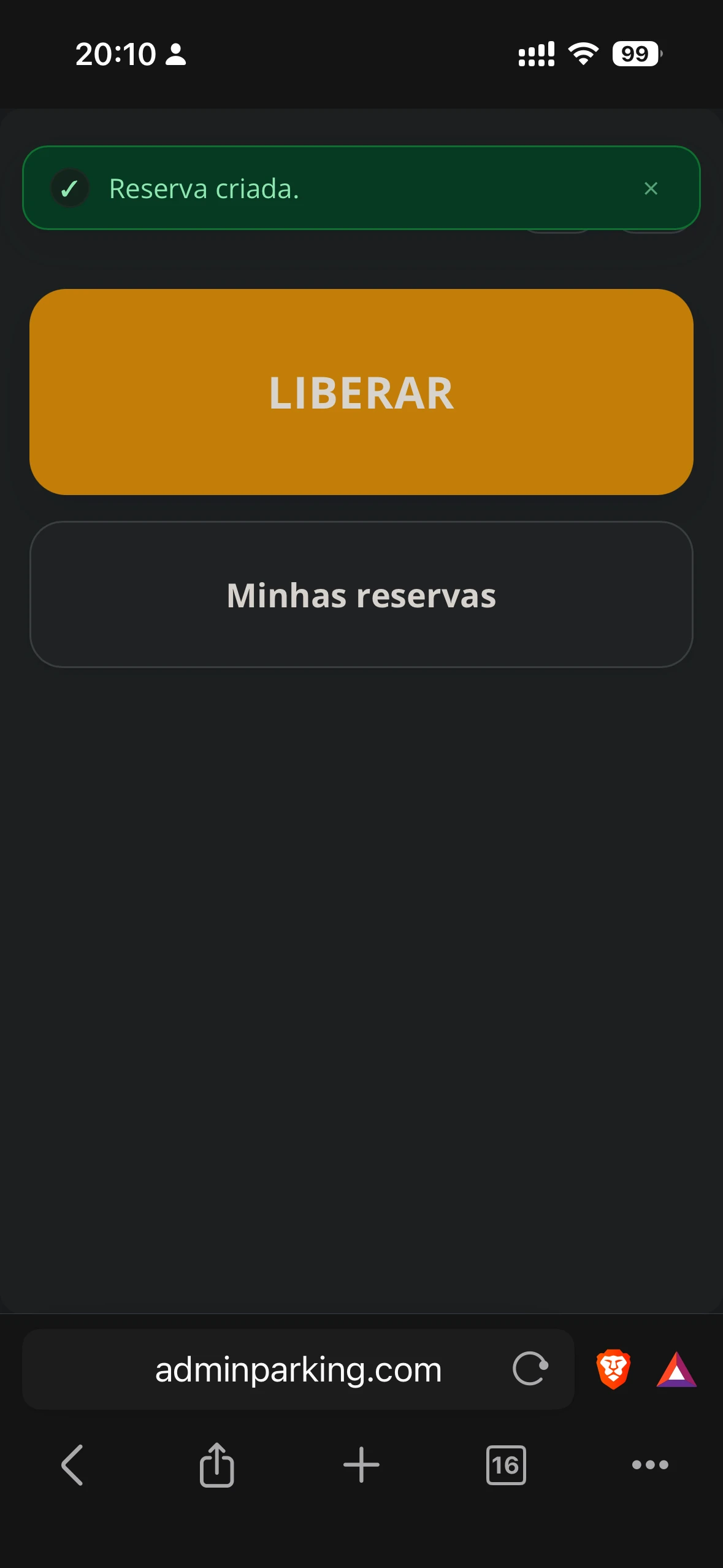 Reserva confirmada no app Enterprise