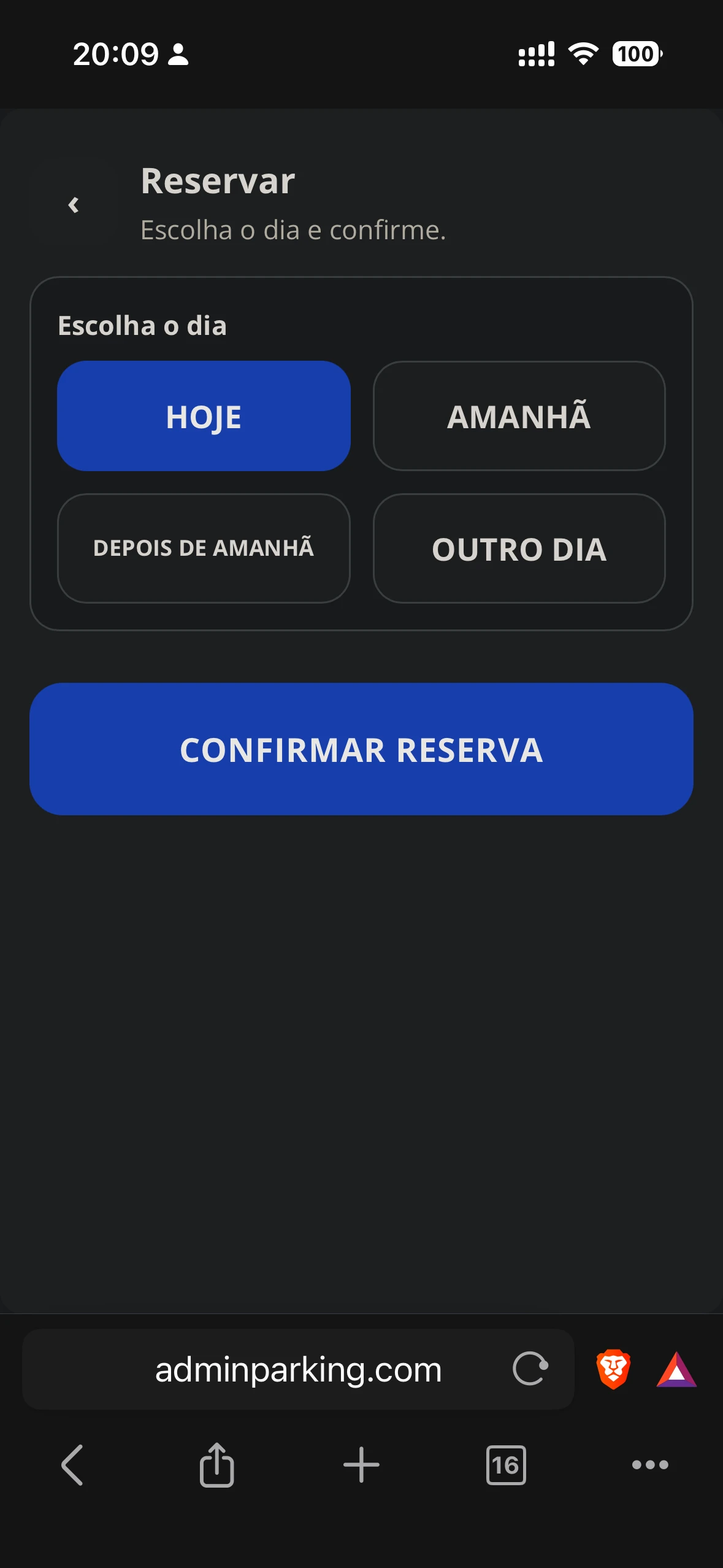 Reservar vaga no app Enterprise