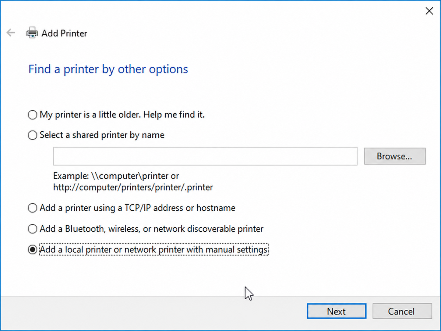 Add local printer