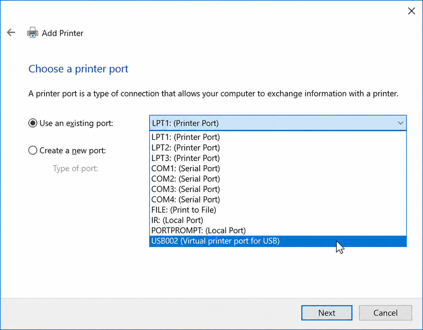 Choose USB port