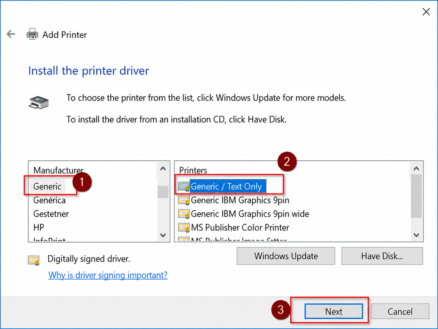 Choose generic driver