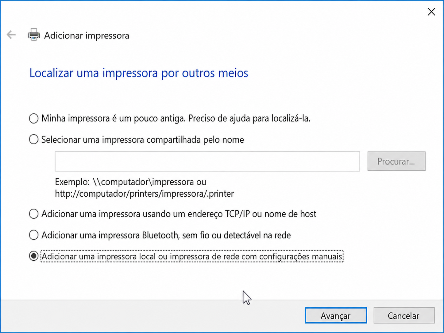 Adicionar impressora local