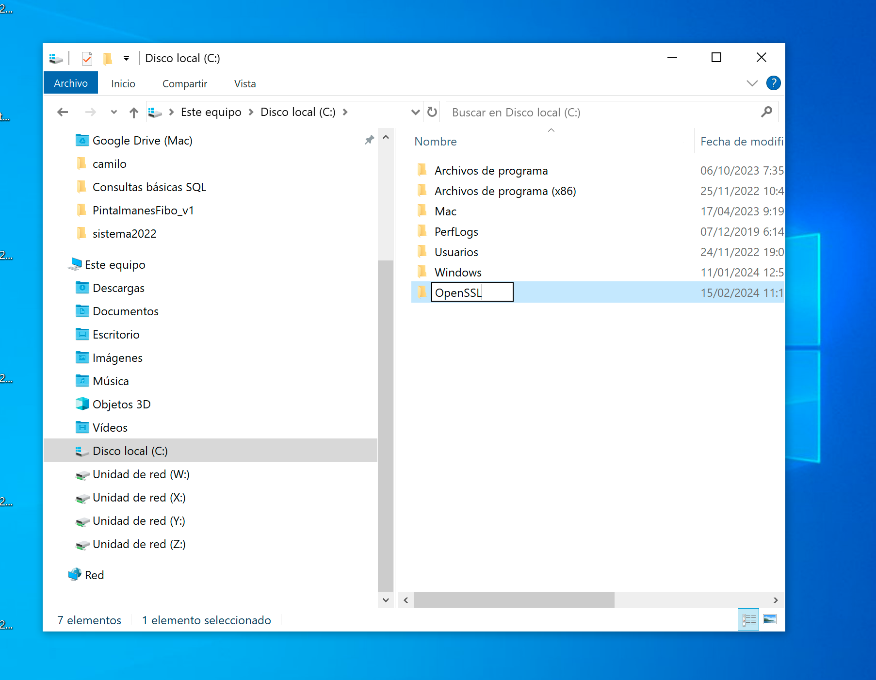 Renombrar carpeta como OpenSSL