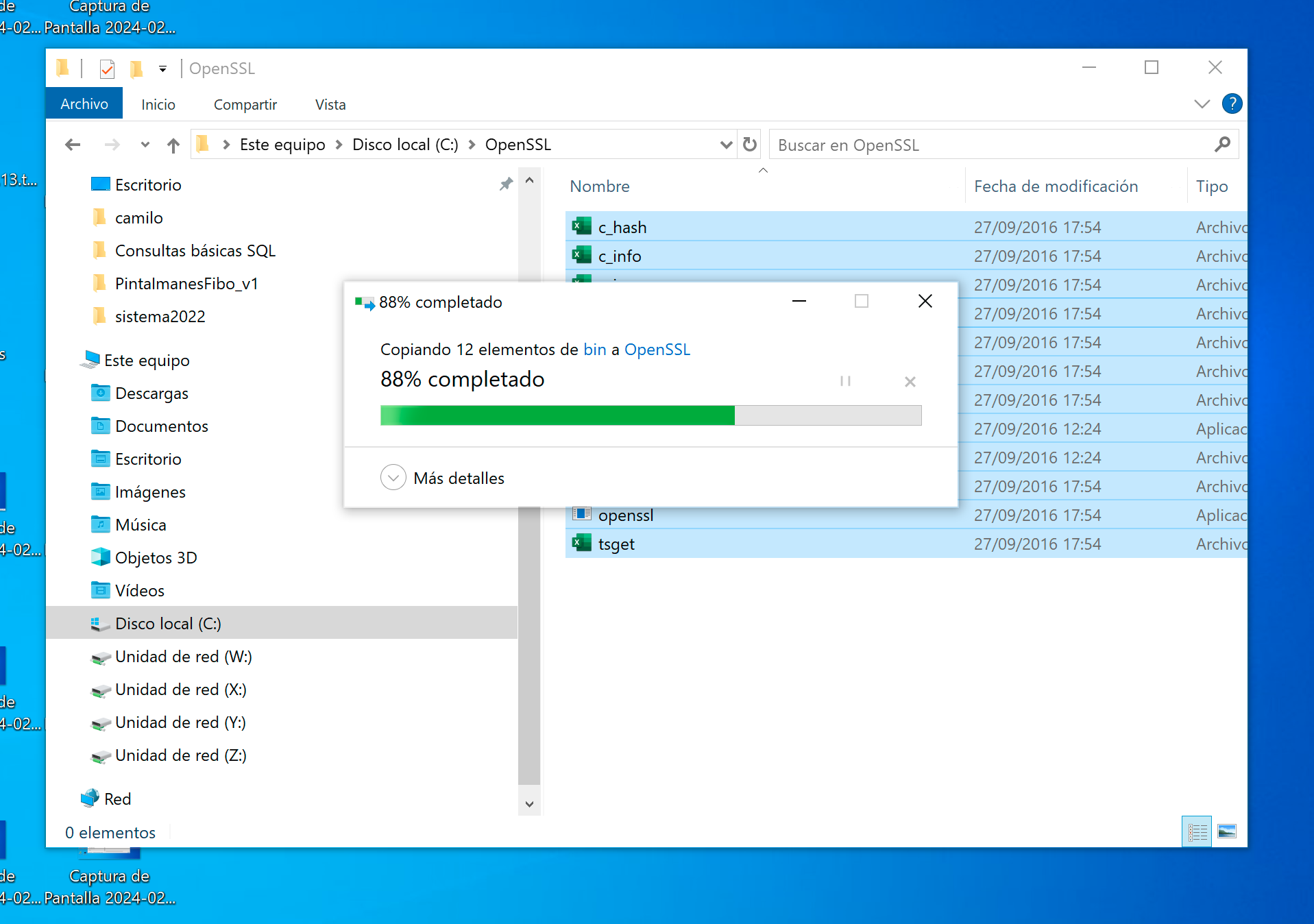 Pegamos archivos en carpeta